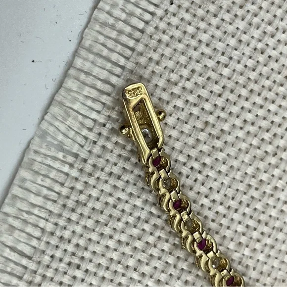 Vintage Gold Over 925 Sterling Silver Ruby & CZ Tennis Bracelet - Picture 10 of 16